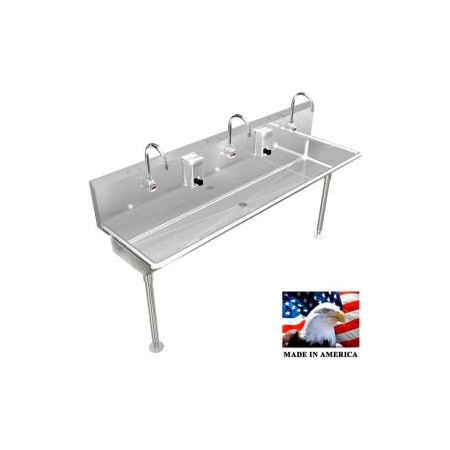 Best Sheet Metal. BSM Inc. Stainless Steel Sink, 3 Station w/Electronic Faucet, Straight Legs 60"L X 20"W X 8"D 032E60208L